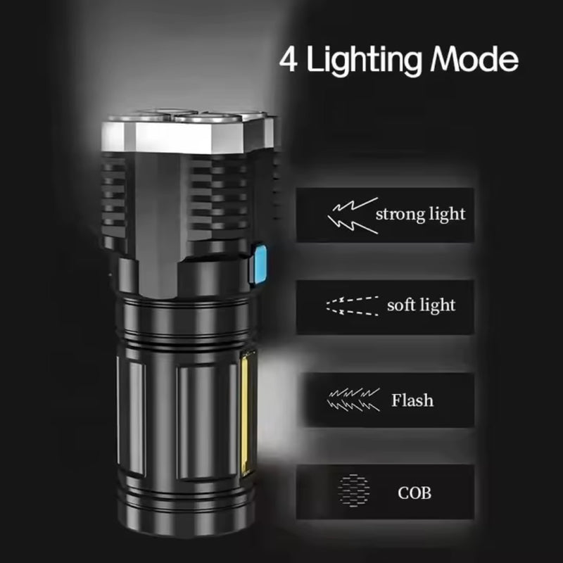 Lanterna LED USB Recarregável 4LED Potente e Durável - EXCLUSIVO LISSHOP