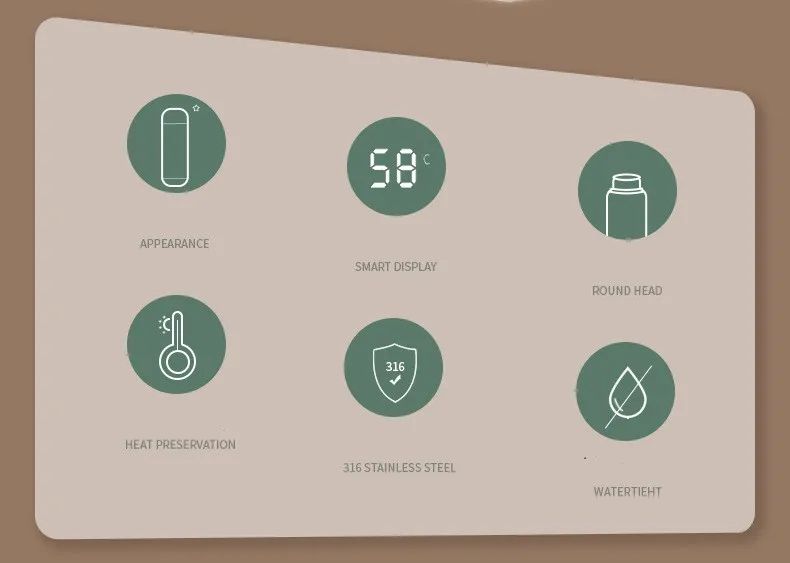 500ml display de temperatura copo térmico de aço inoxidável dividido garrafa
