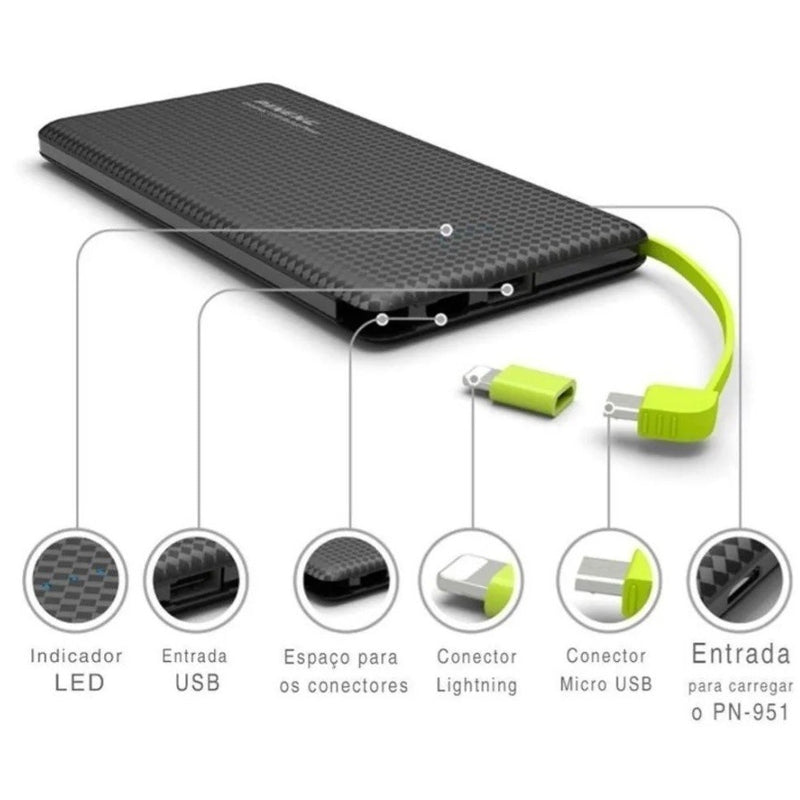 Carregador Portátil Celular 10000mah Bateria Externa Pineng LiSShop